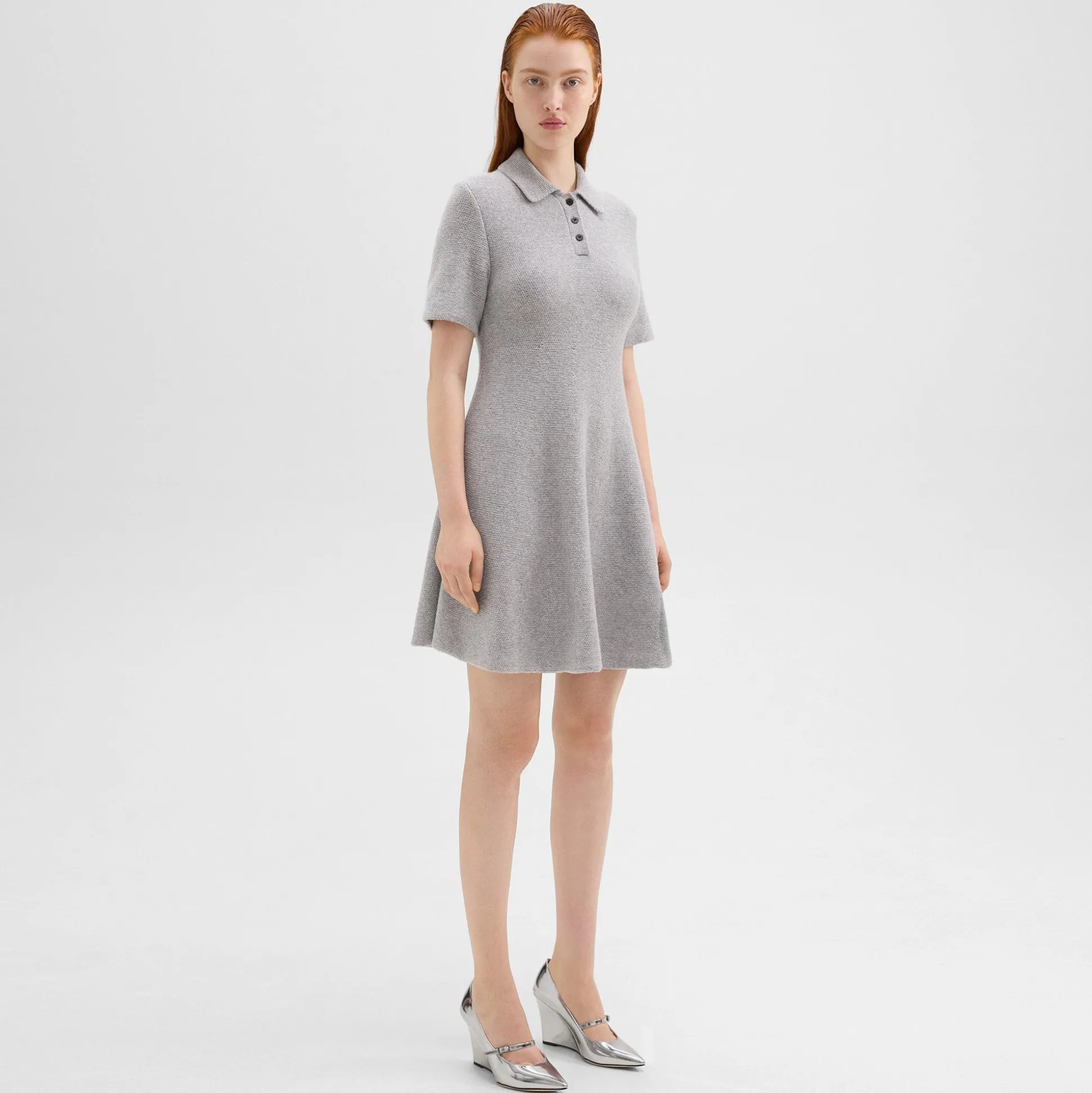Theory Babydoll Polo Dress In Felted Wool-Cashmere-Women Dresses