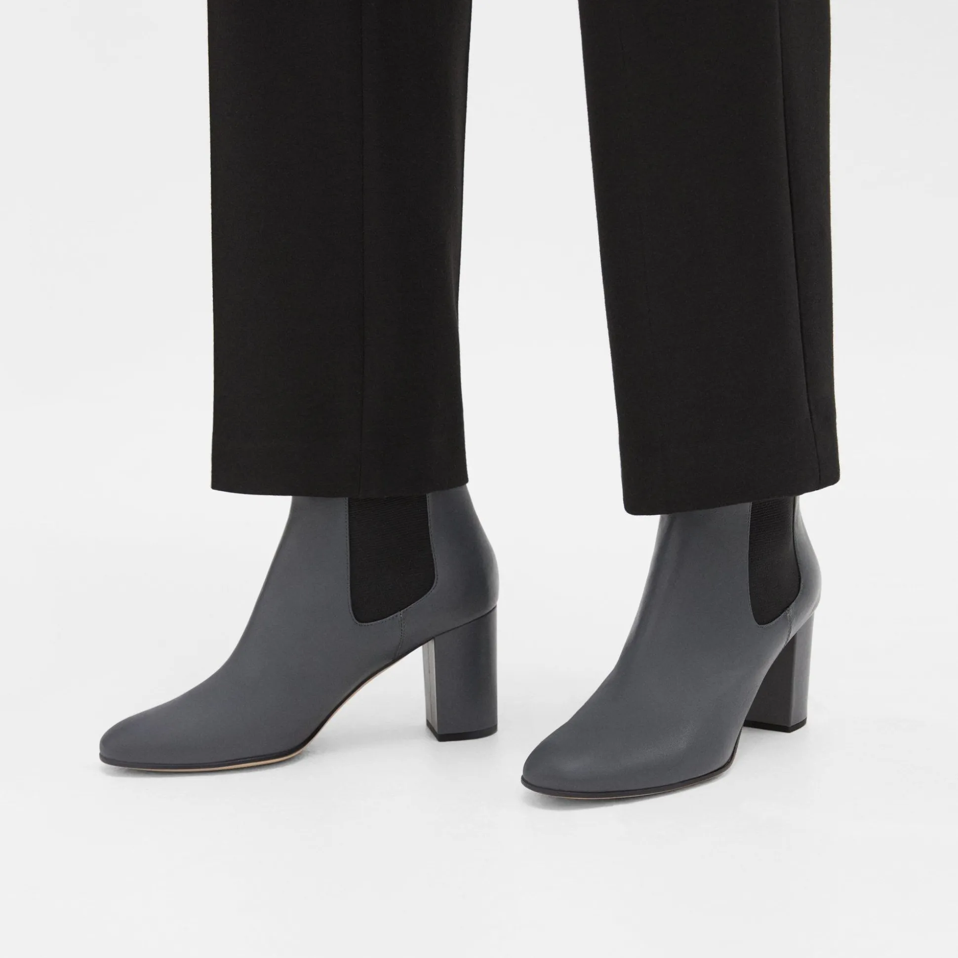 Theory Block Heel Chelsea Bootie In Leather-Women Shoes