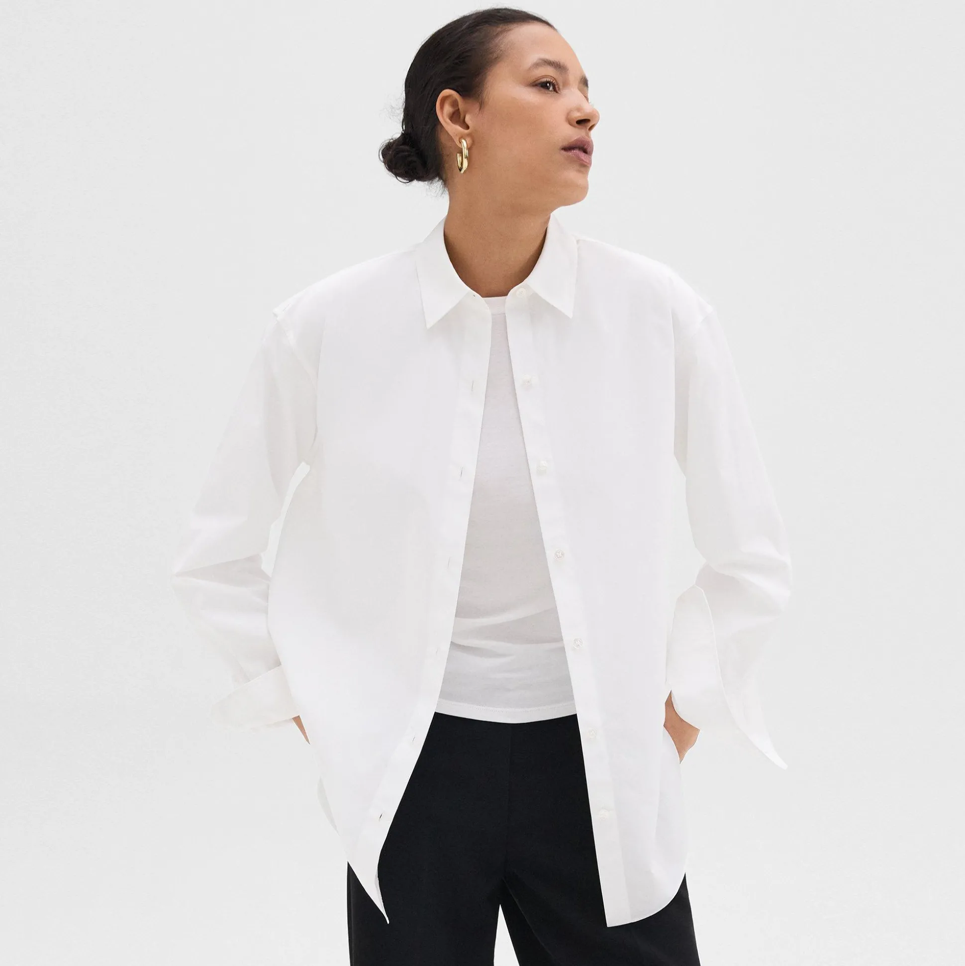 Theory Boyfriend Shirt In Good Cotton-Women Tops