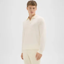 Theory Briody Long-Sleeve Polo In Merino Wool-Men Sweaters + Cardigans