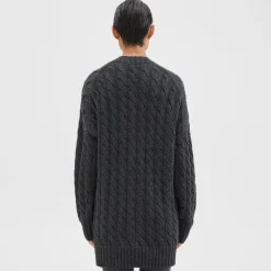 Theory Cable Knit Cardigan In Felted Wool-Cashmere-Women Sweaters + Cardigans