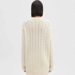 Theory Cable Knit Cardigan In Felted Wool-Cashmere-Women Sweaters + Cardigans