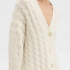 Theory Cable Knit Cardigan In Felted Wool-Cashmere-Women Sweaters + Cardigans