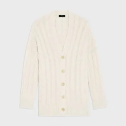 Theory Cable Knit Cardigan In Felted Wool-Cashmere-Women Sweaters + Cardigans