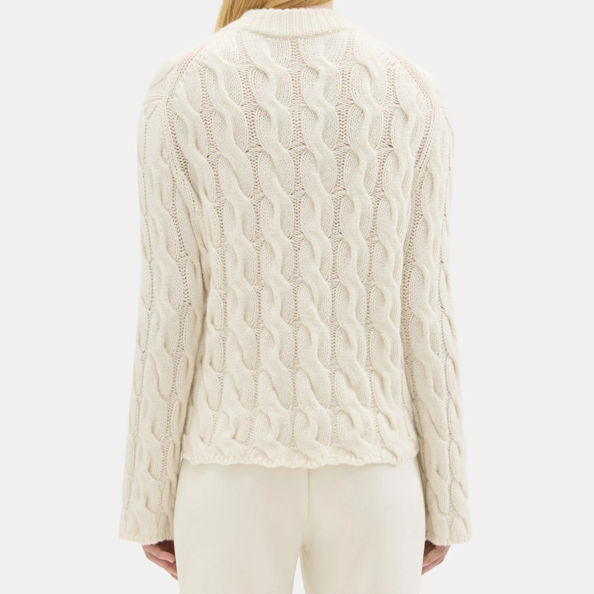 Theory Cable Knit Mock Neck Sweater In Felted Wool-Cashmere-Women Sweaters + Cardigans