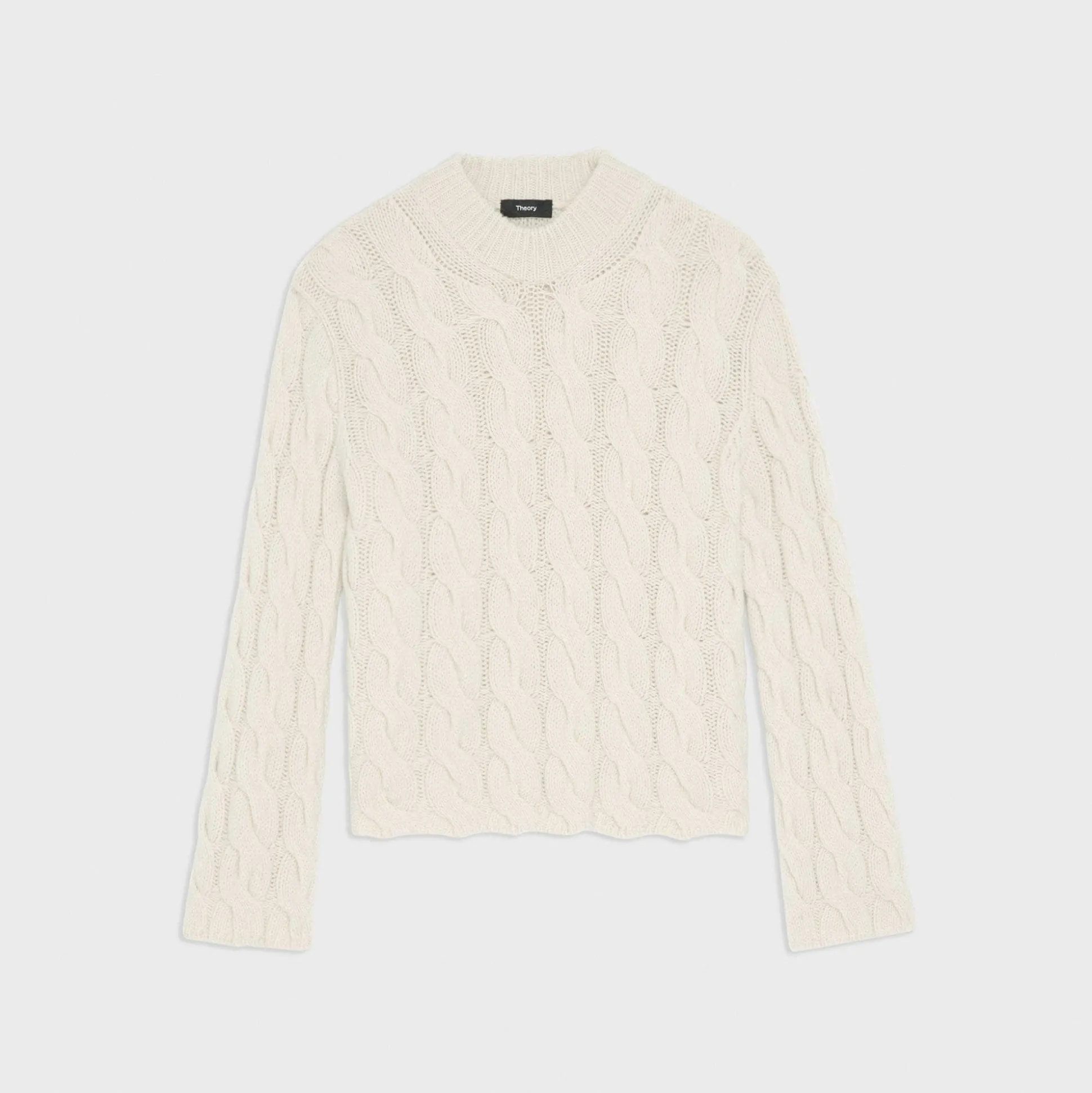 Theory Cable Knit Mock Neck Sweater In Felted Wool-Cashmere-Women Sweaters + Cardigans