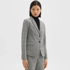 Theory Carissa Blazer In Plaid Stretch Wool-Women Suits|Blazers + Jackets