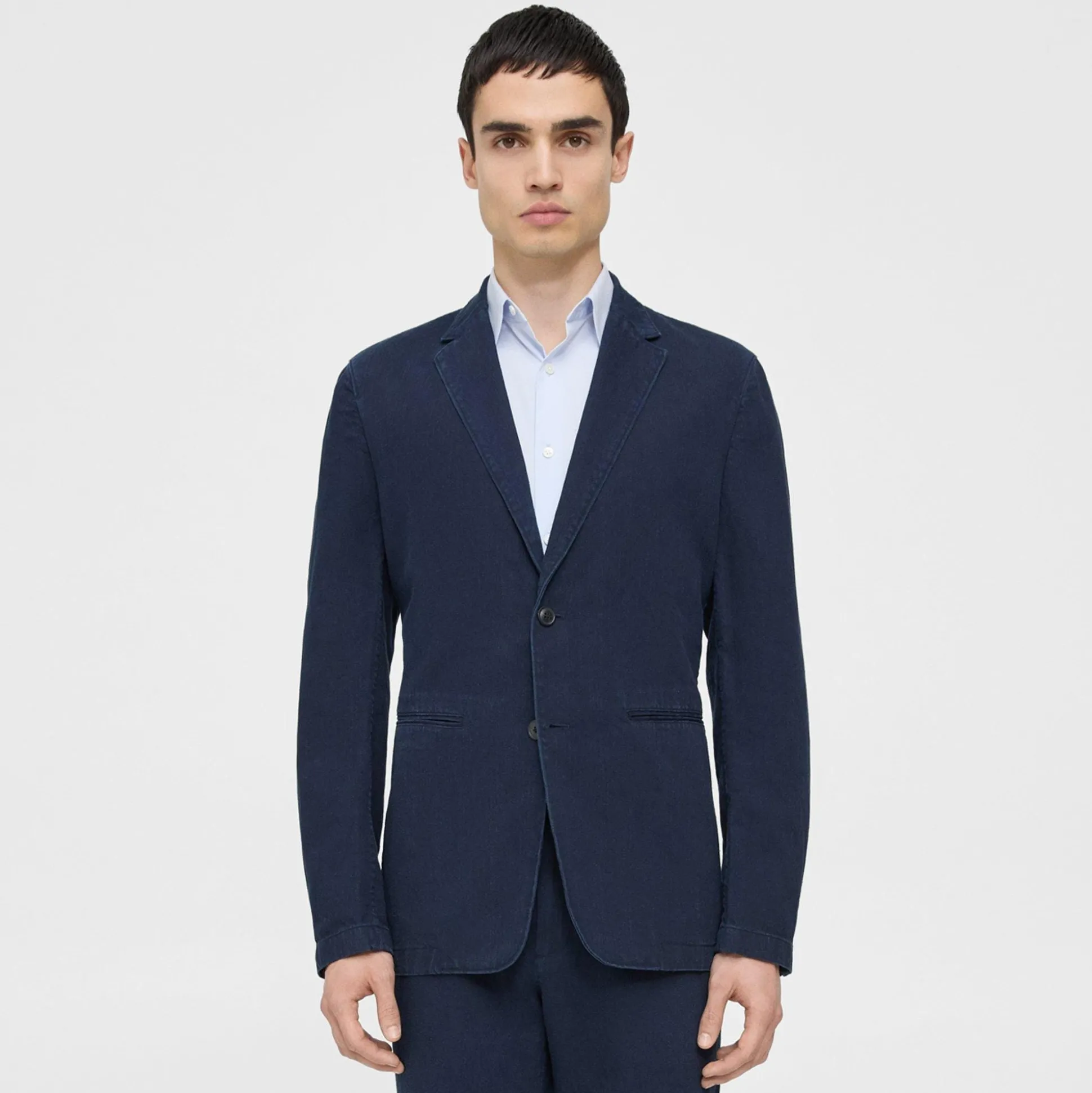 Theory Clinton Blazer In Indigo-Dyed Cotton-Linen-Men Suits|Blazers + Jackets