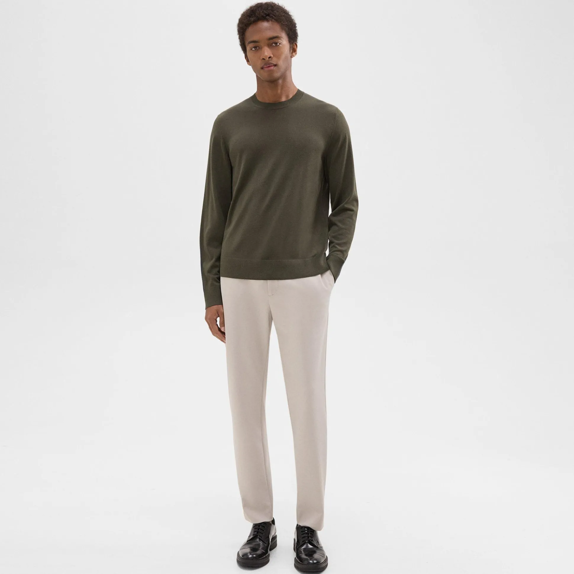 Theory Crewneck Sweater In Regal Wool-Men Sweaters + Cardigans