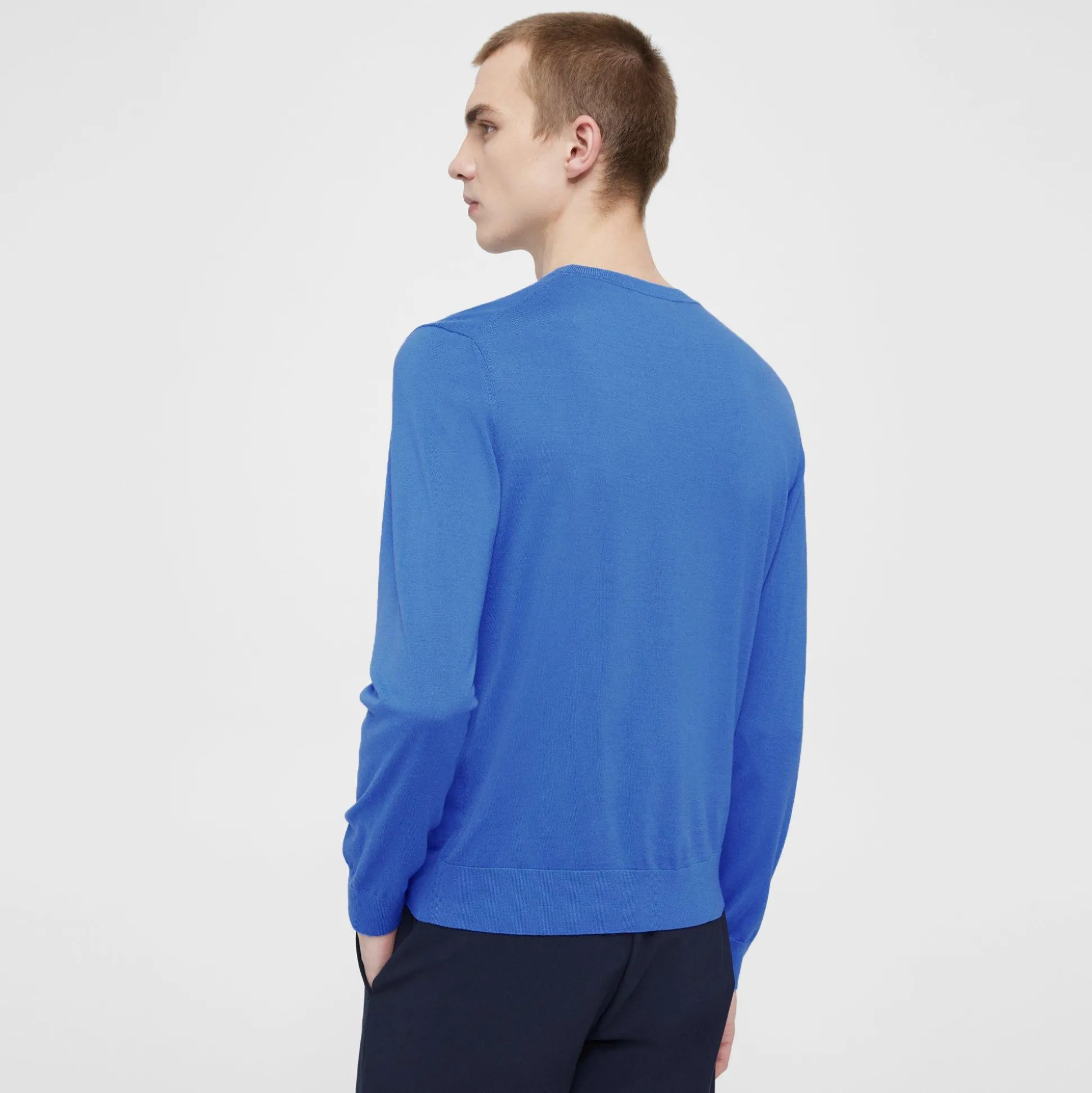 Theory Crewneck Sweater In Regal Wool-Men Sweaters + Cardigans