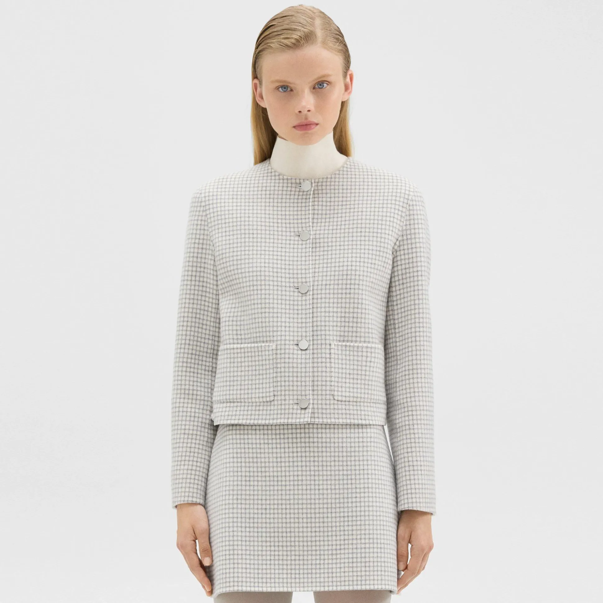 Theory Cropped Jacket In Checked Double-Face Wool-Women Blazers + Jackets