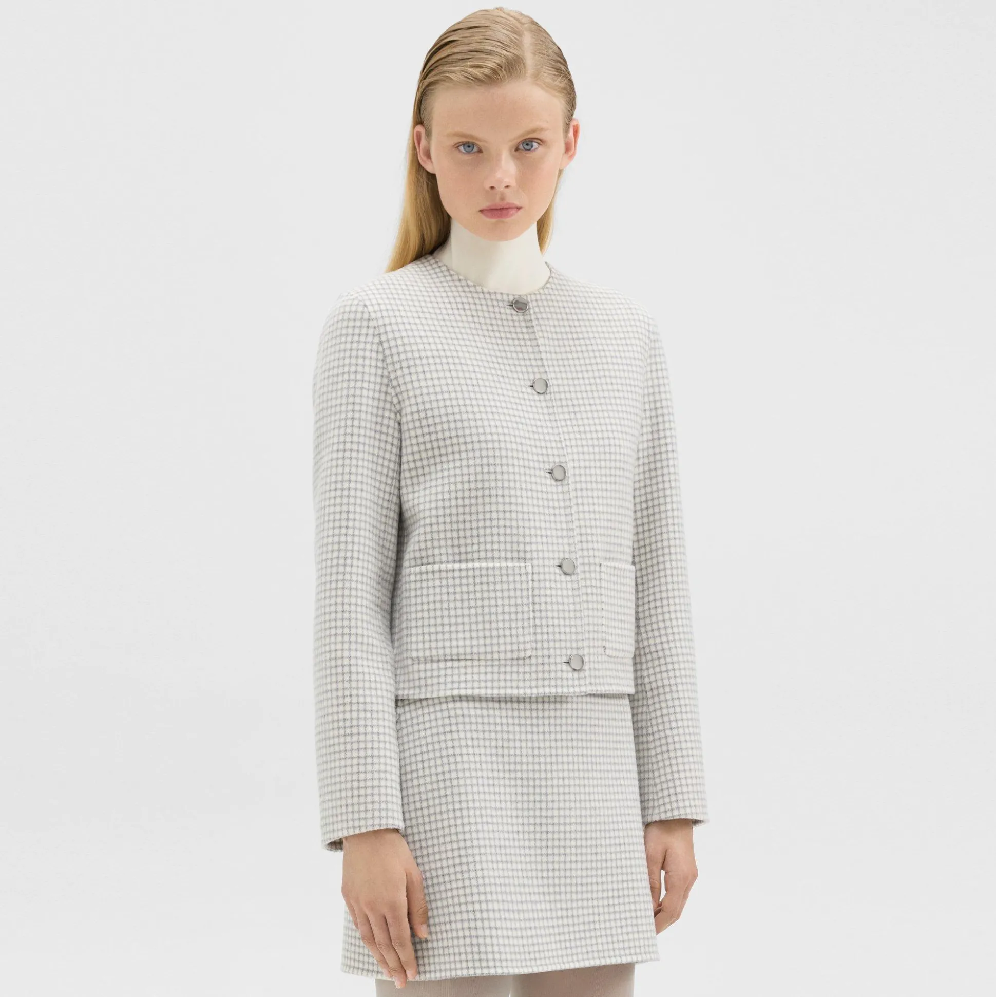 Theory Cropped Jacket In Checked Double-Face Wool-Women Blazers + Jackets