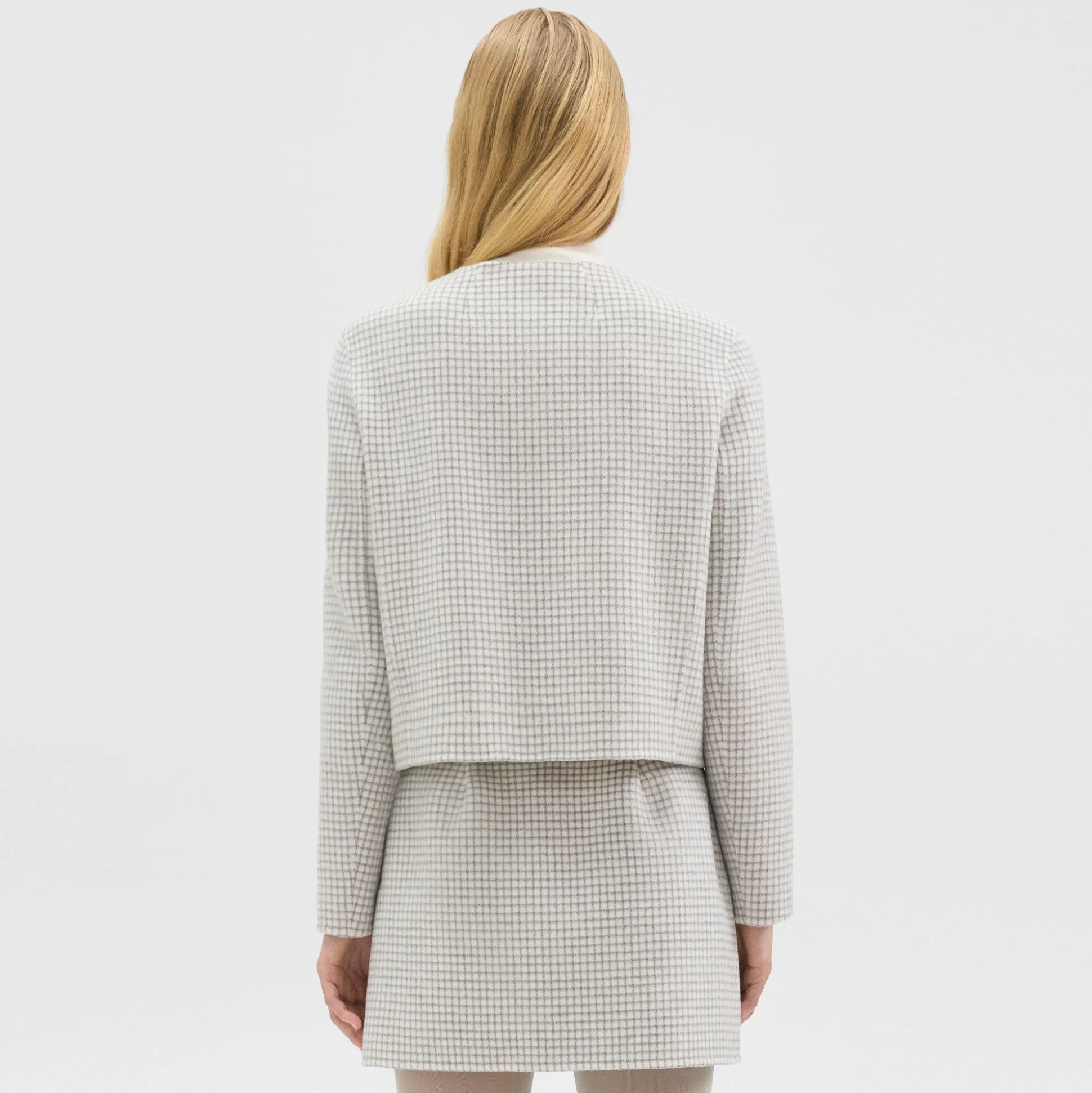 Theory Cropped Jacket In Checked Double-Face Wool-Women Blazers + Jackets