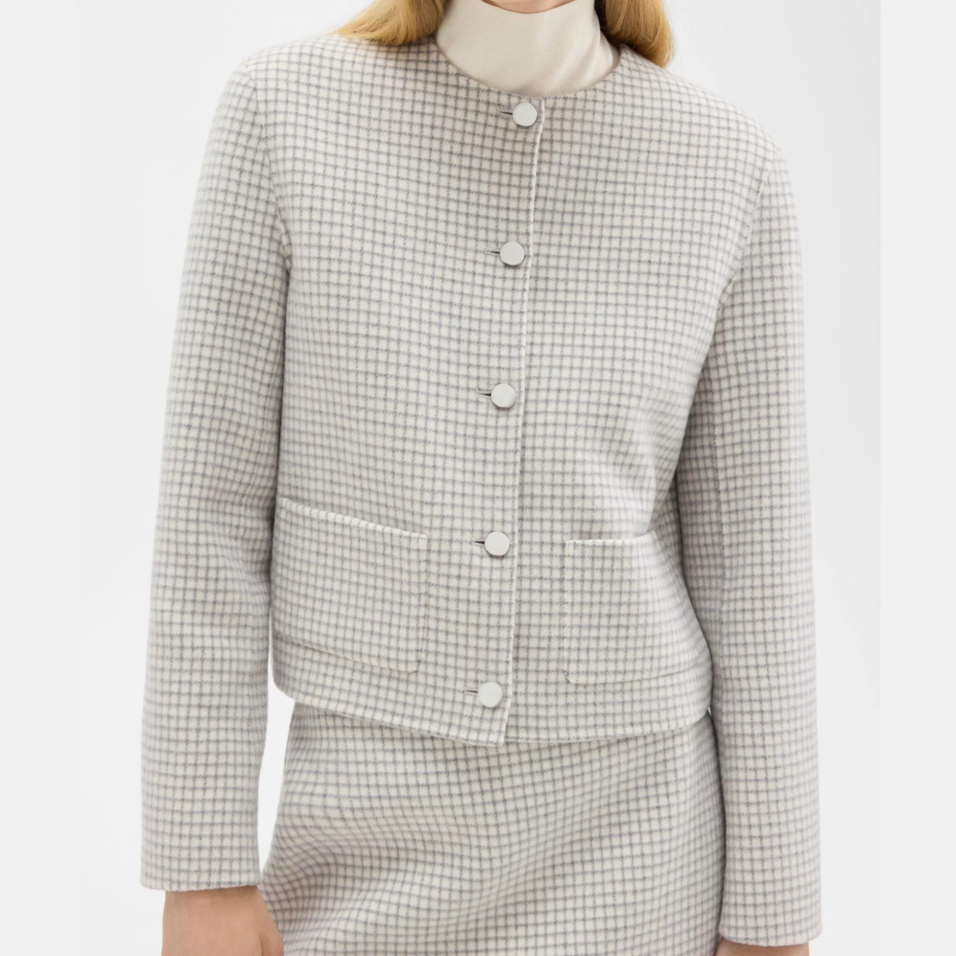 Theory Cropped Jacket In Checked Double-Face Wool-Women Blazers + Jackets