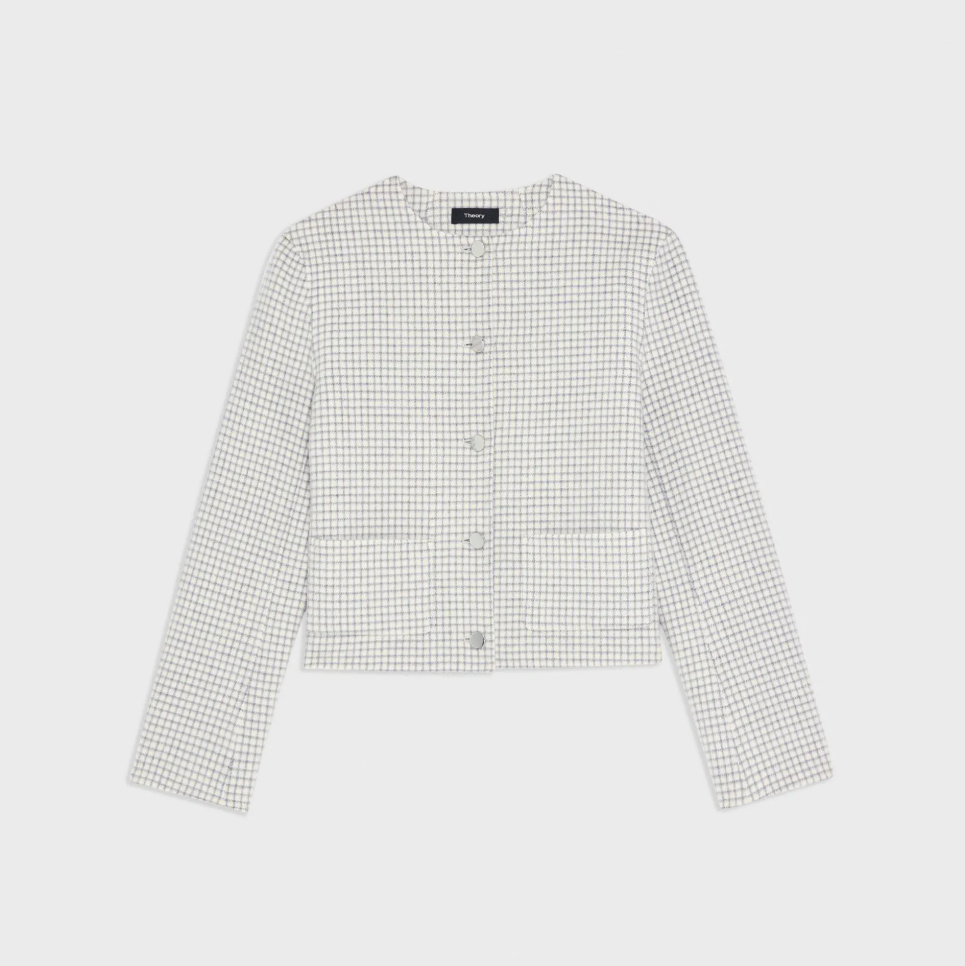 Theory Cropped Jacket In Checked Double-Face Wool-Women Blazers + Jackets
