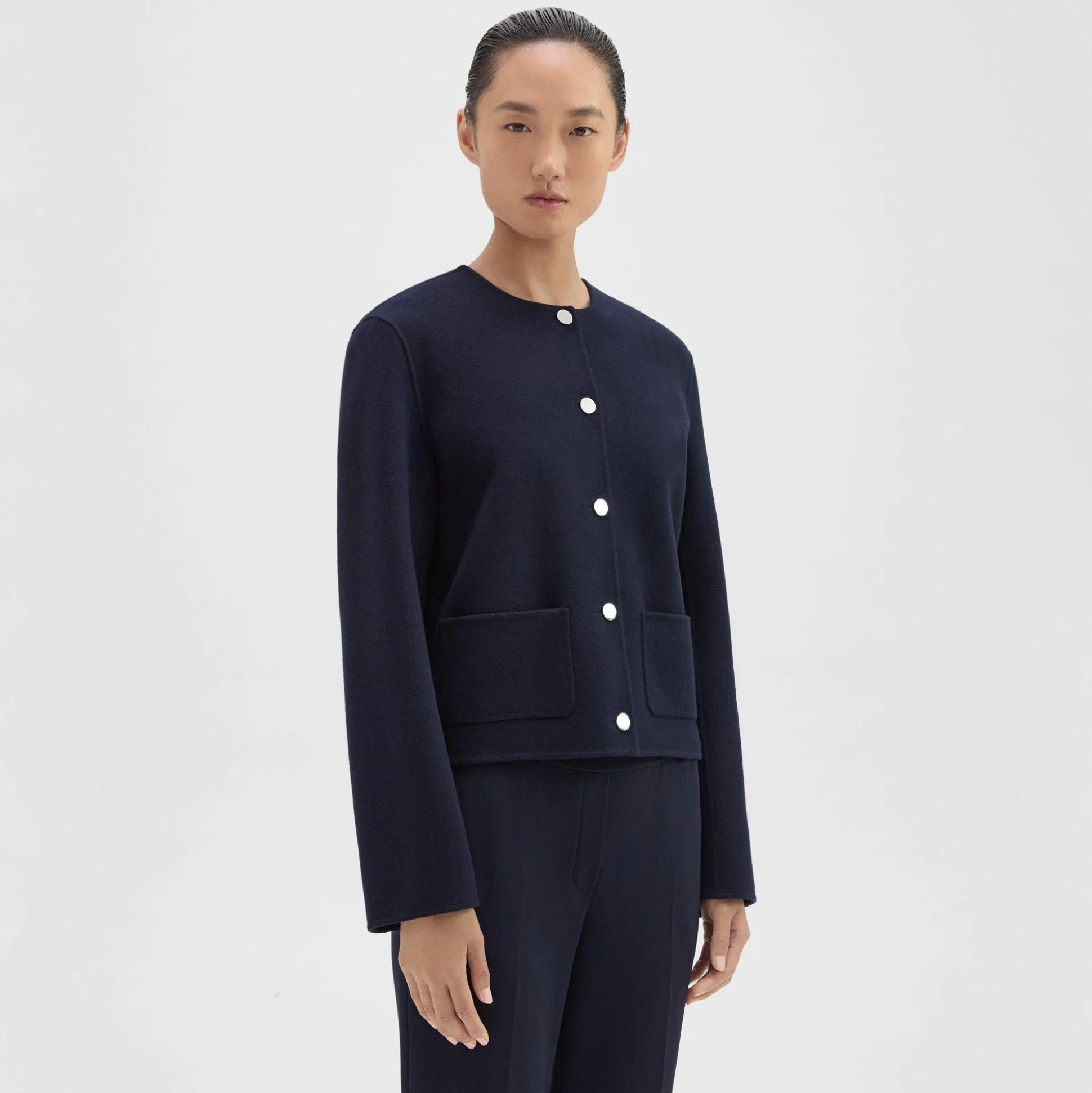 Theory Cropped Jacket In Double-Face Wool-Cashmere-Women Outerwear|Blazers + Jackets