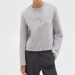 Theory Cropped Jacket In Double-Face Wool-Cashmere-Women Outerwear|Blazers + Jackets