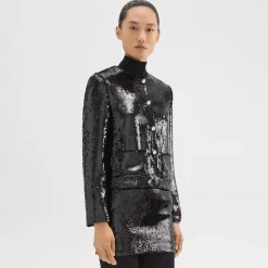 Theory Cropped Jacket In Recycled Sequins-Women Blazers + Jackets