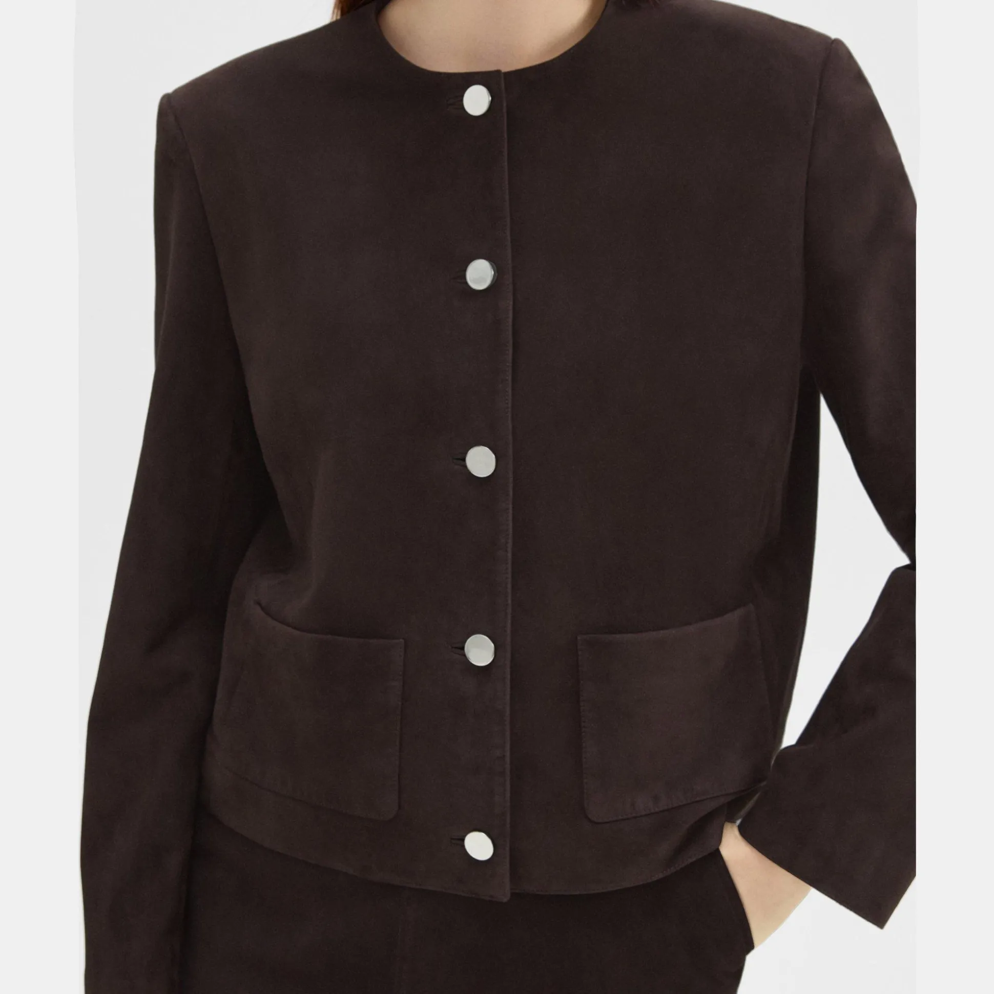 Theory Cropped Jacket In Suede-Women Blazers + Jackets
