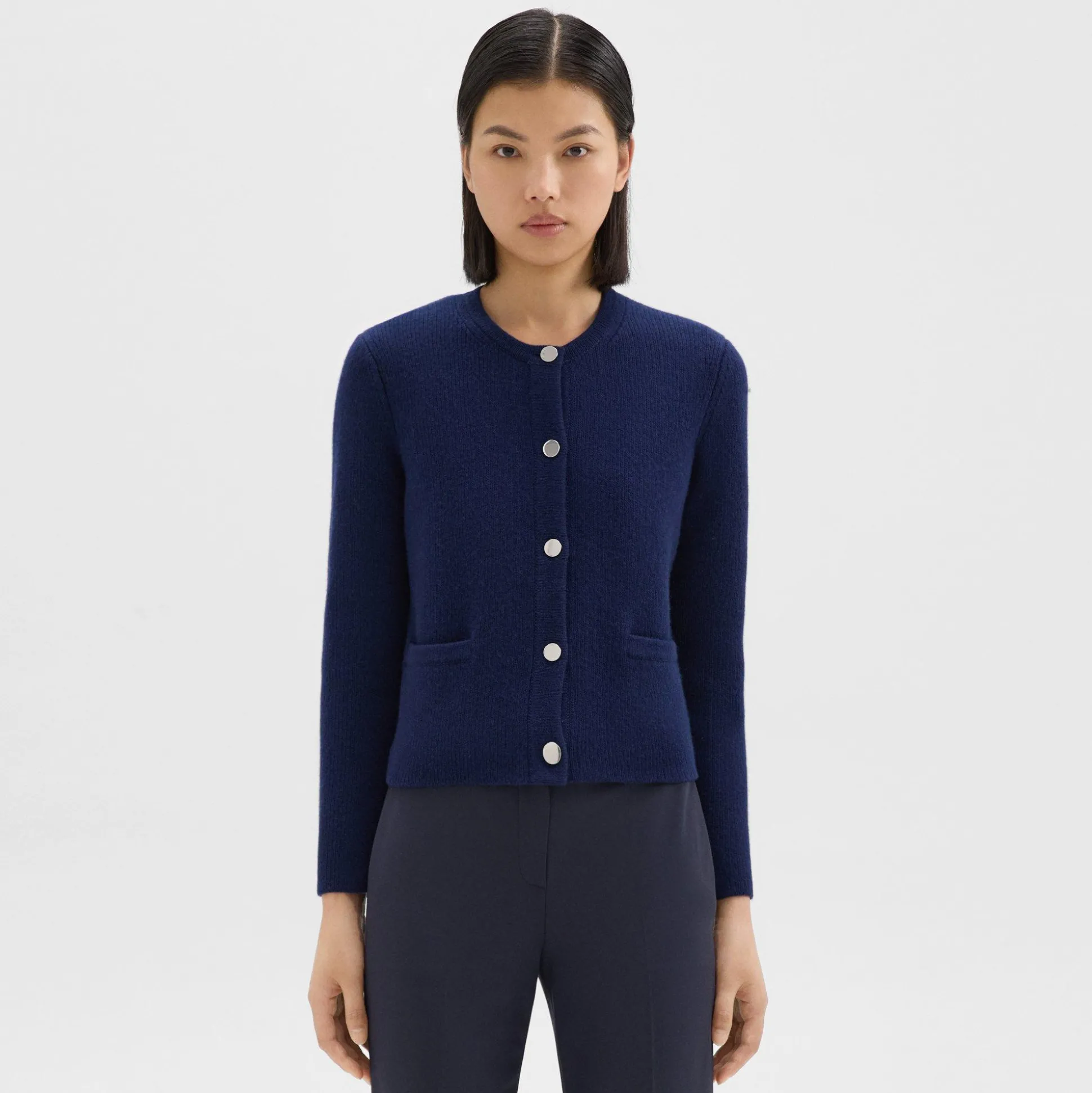 Theory Cropped Knit Jacket In Felted Wool-Cashmere-Women Sweaters + Cardigans