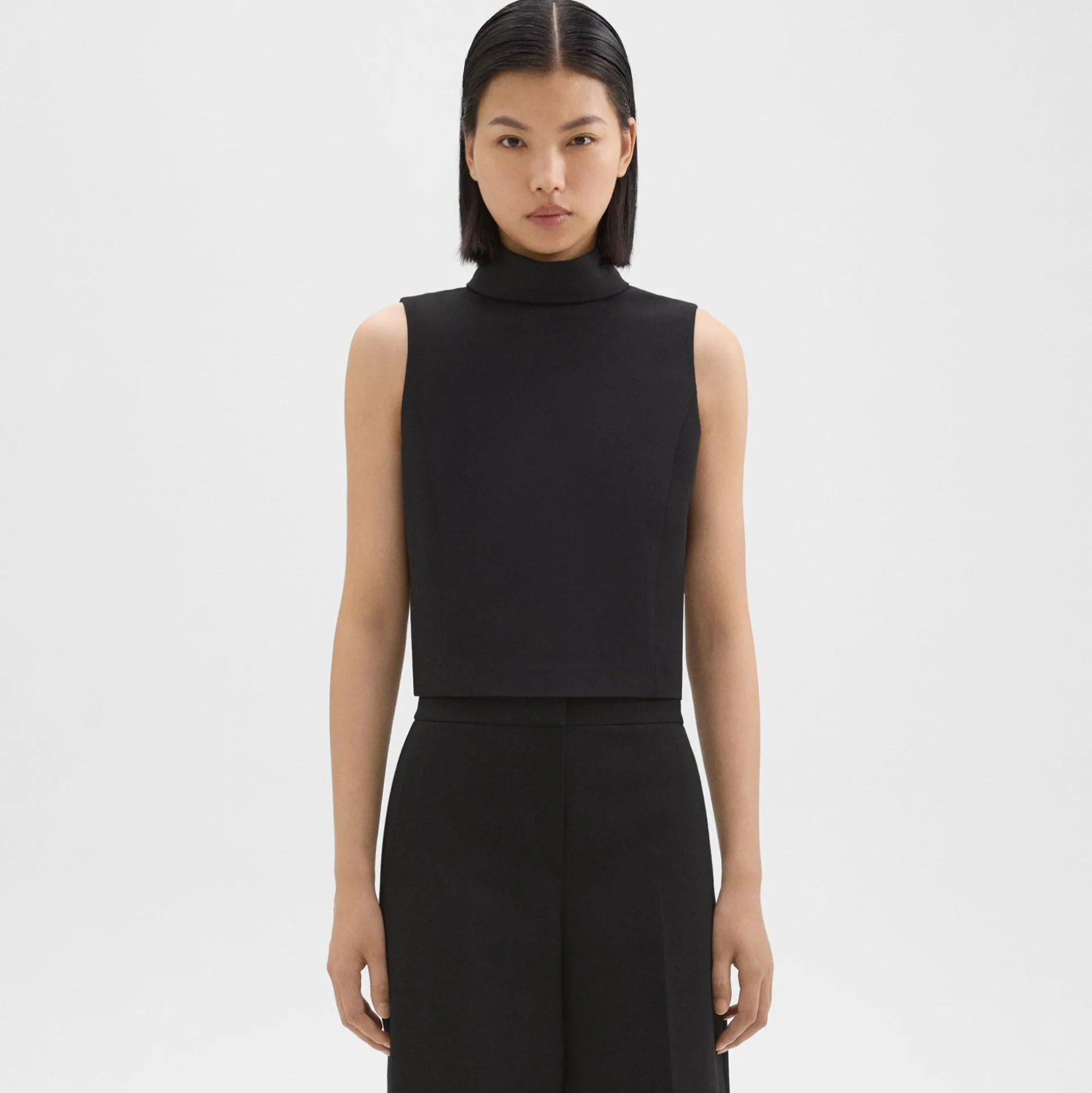 Theory Cropped Roll Neck Top In Double Weave-Women Tops
