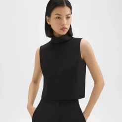 Theory Cropped Roll Neck Top In Double Weave-Women Tops
