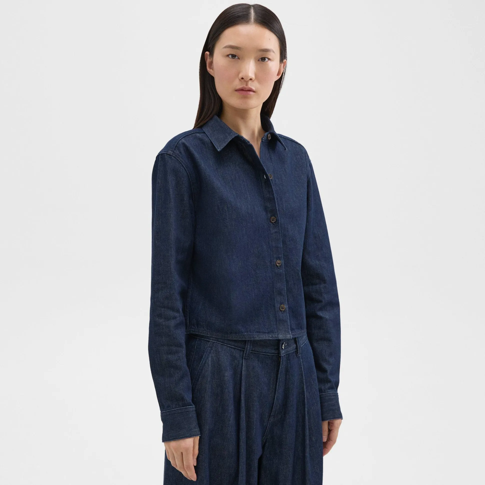 Theory Cropped Shirt In Denim-Women Tops