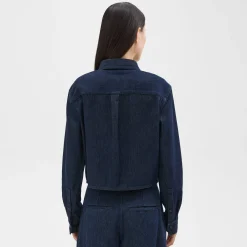 Theory Cropped Shirt In Denim-Women Tops