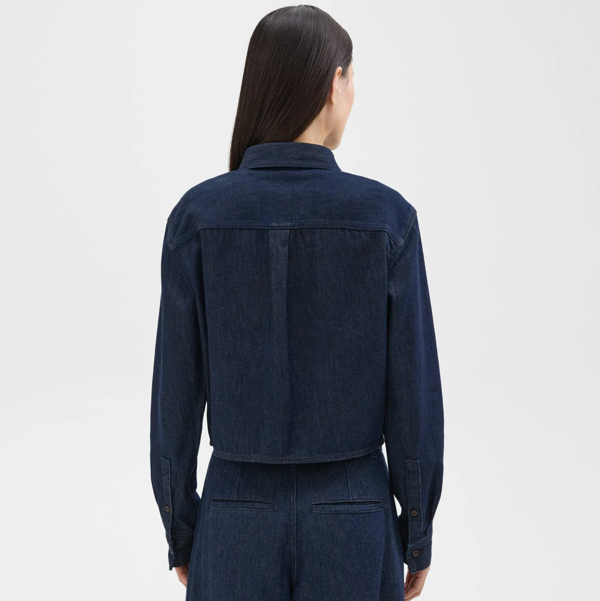 Theory Cropped Shirt In Denim-Women Tops