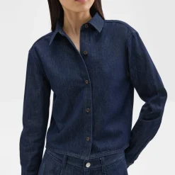 Theory Cropped Shirt In Denim-Women Tops