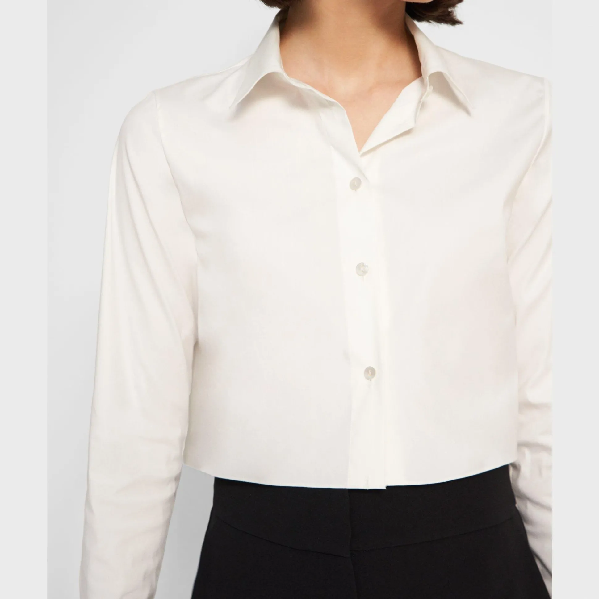 Theory Cropped Shirt In Good Cotton-Women Tops