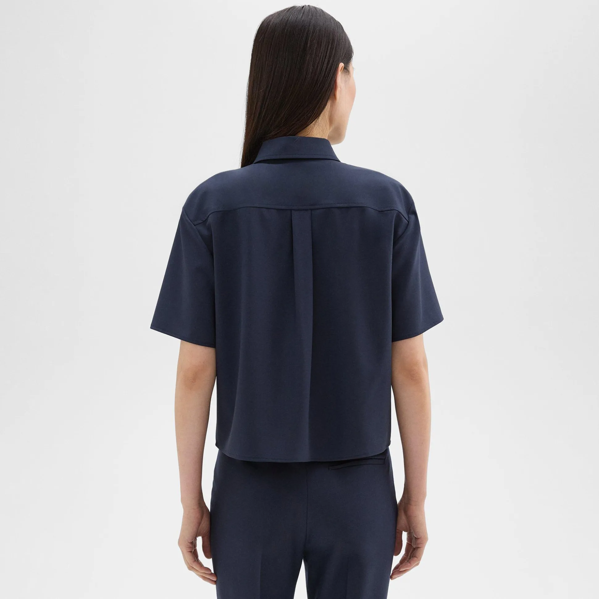 Theory Cropped Short-Sleeve Shirt In Good Wool-Women Tops