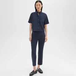 Theory Cropped Short-Sleeve Shirt In Good Wool-Women Tops