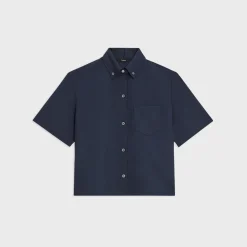 Theory Cropped Short-Sleeve Shirt In Good Wool-Women Tops
