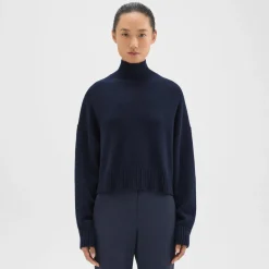 Theory Cropped Turtleneck In Cashmere-Women Sweaters + Cardigans
