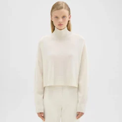 Theory Cropped Turtleneck In Cashmere-Women Sweaters + Cardigans