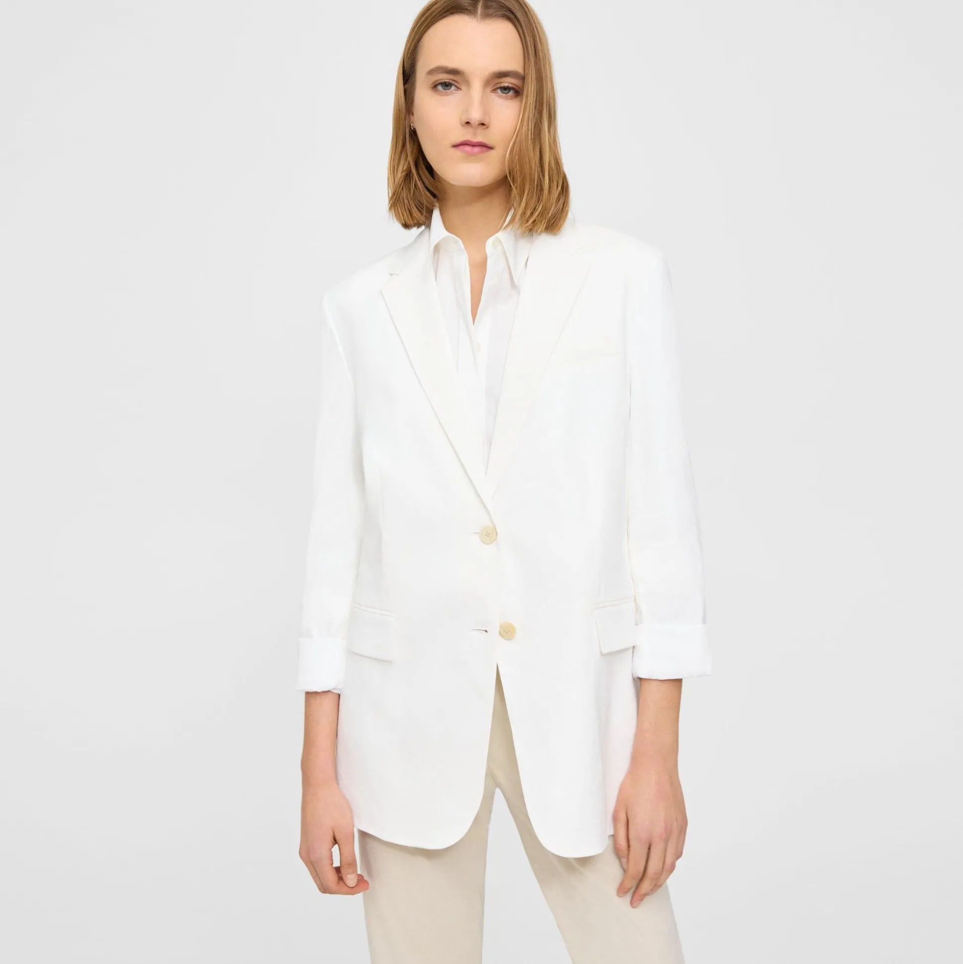Theory Cuffed Blazer In Good Linen-Women Blazers + Jackets