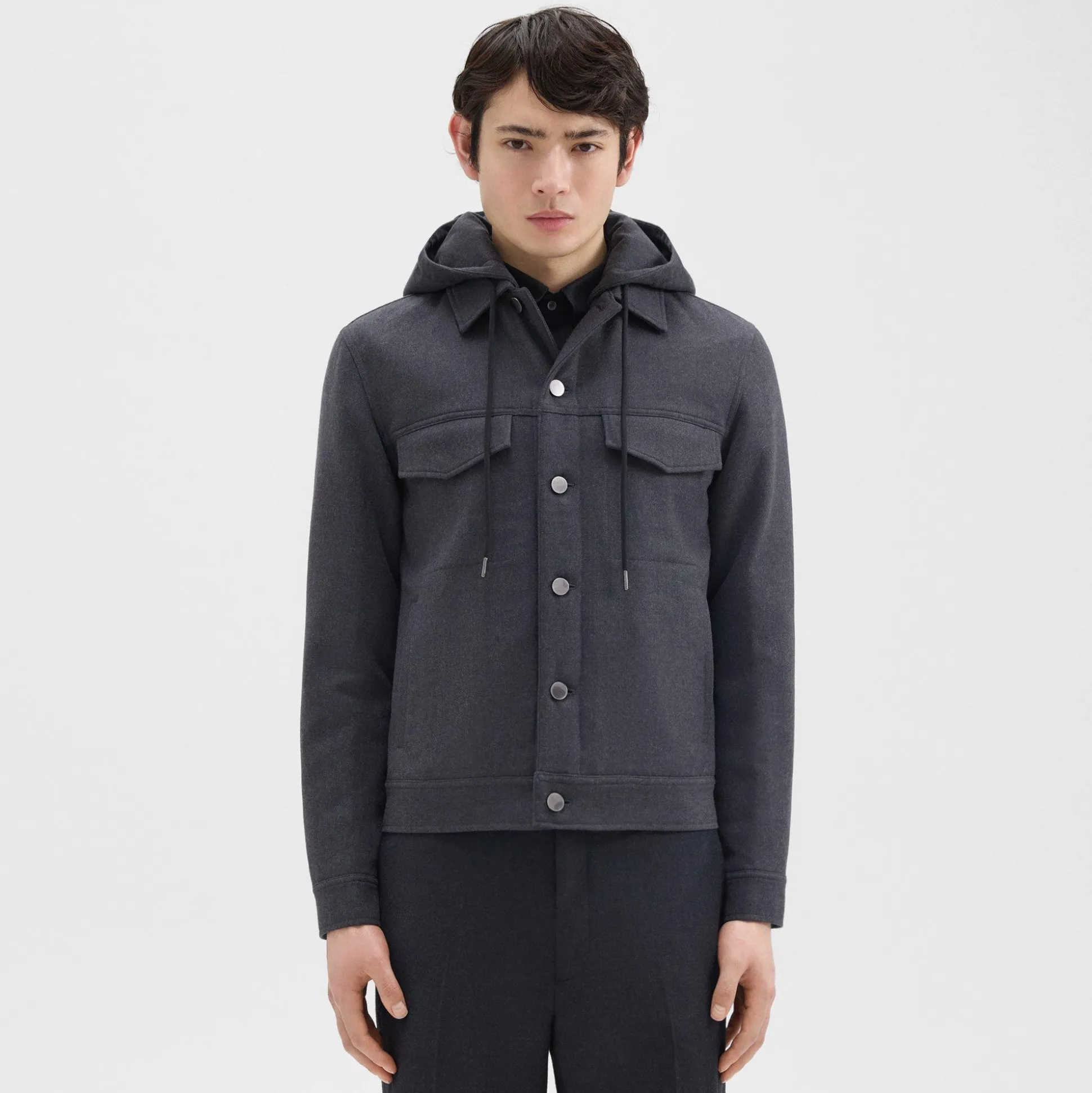 Theory Damien Hooded Jacket In Double-Face Wool Flannel-Men Outerwear