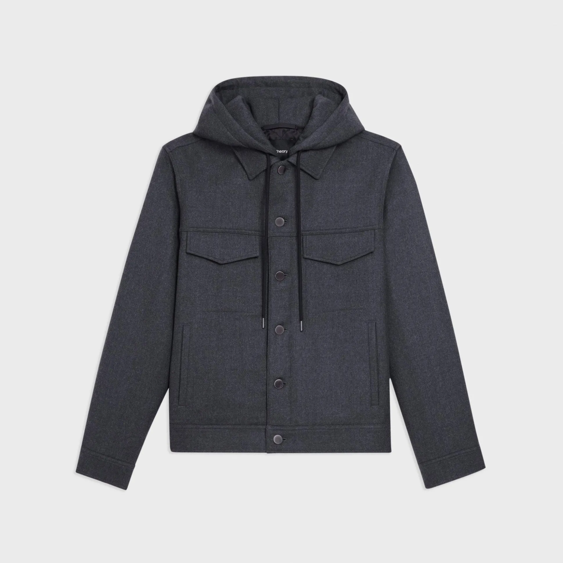 Theory Damien Hooded Jacket In Double-Face Wool Flannel-Men Outerwear