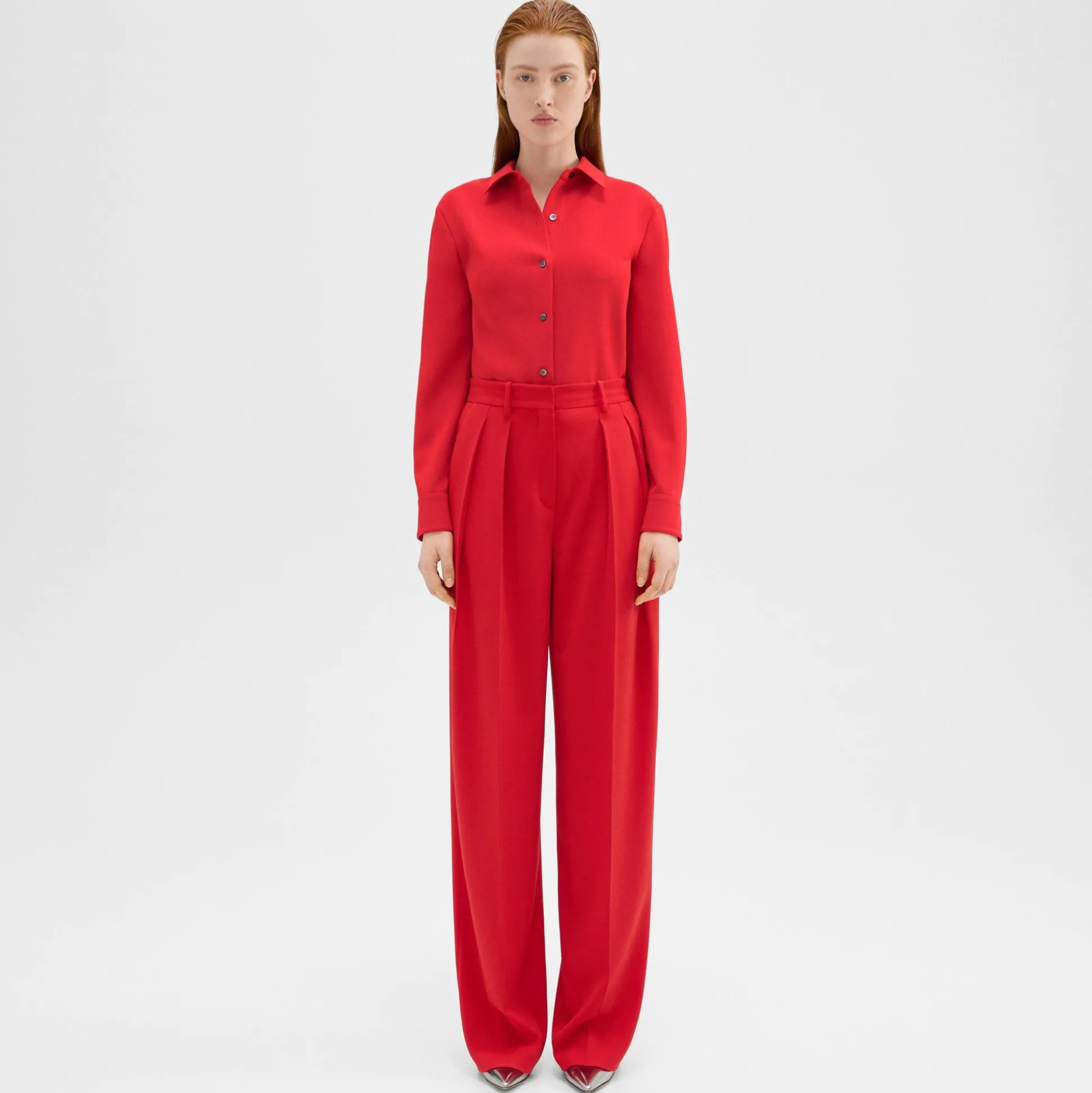Theory Double Pleat Pant In Admiral Crepe-Women Suits|Pants