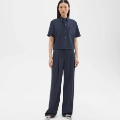 Theory Double Pleat Pant In Good Wool-Women Pants|Suits