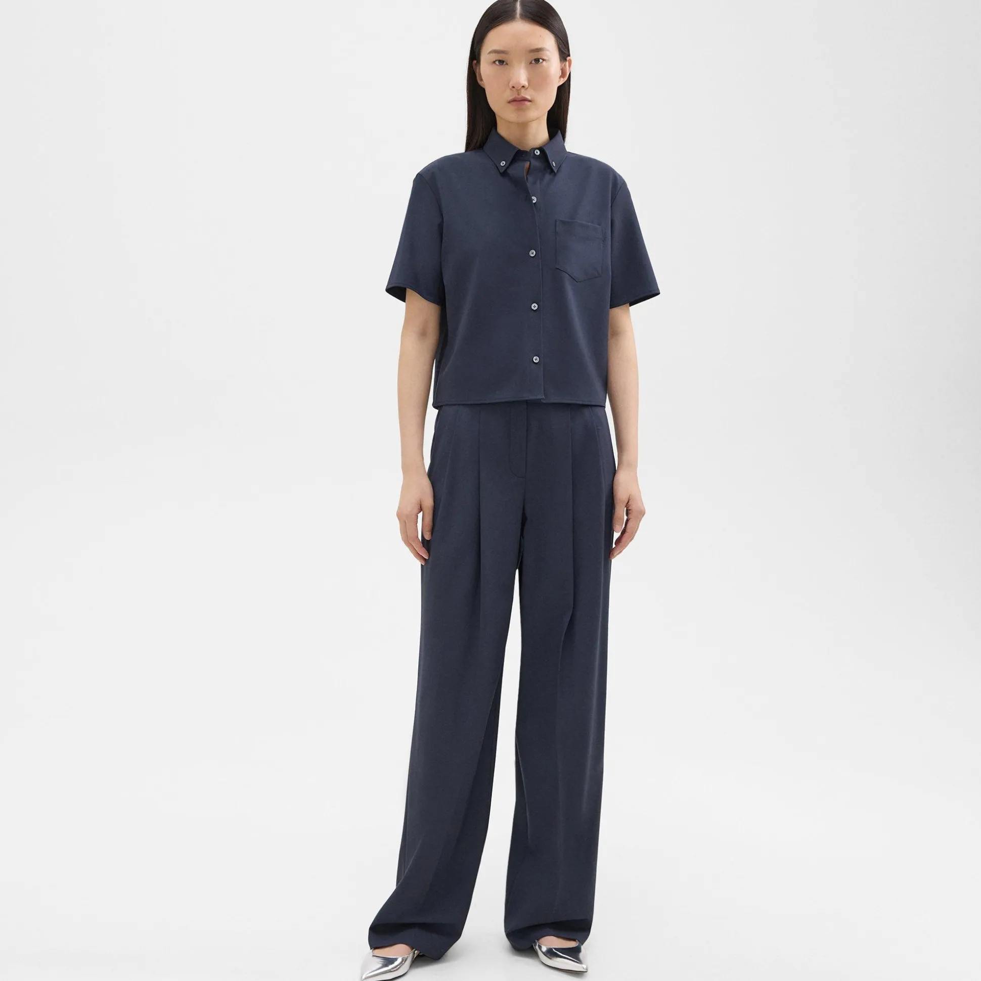 Theory Double Pleat Pant In Good Wool-Women Pants|Suits