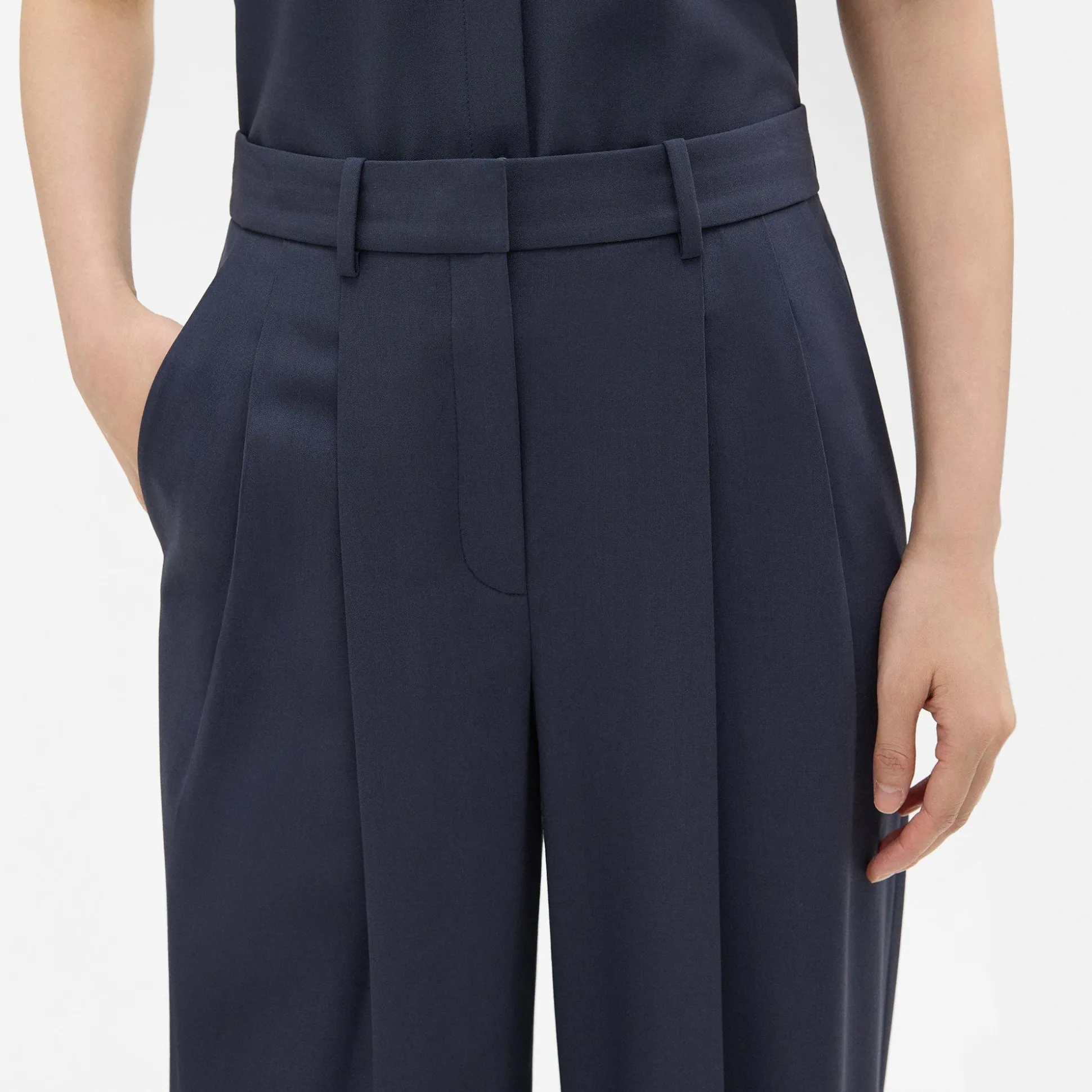 Theory Double Pleat Pant In Good Wool-Women Pants|Suits