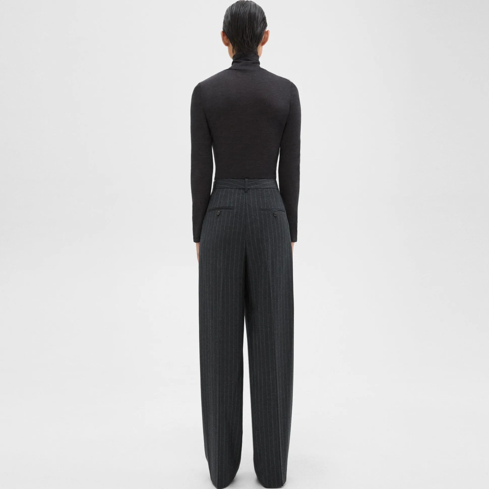Theory Double Pleat Pant In Pinstripe Wool Flannel-Women Suits|Pants