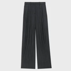 Theory Double Pleat Pant In Pinstripe Wool Flannel-Women Suits|Pants