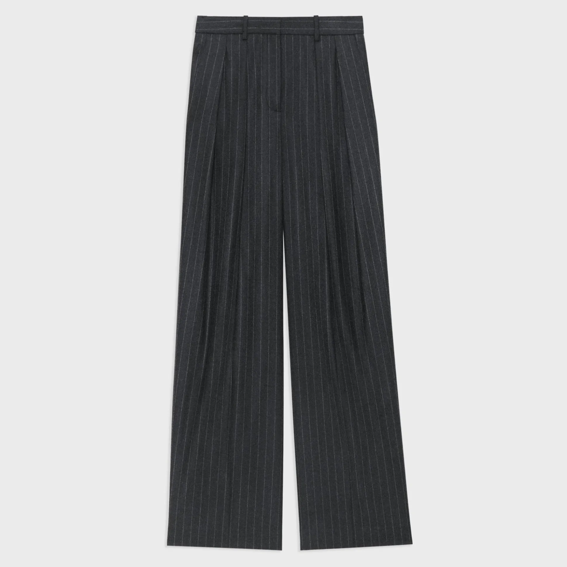 Theory Double Pleat Pant In Pinstripe Wool Flannel-Women Suits|Pants