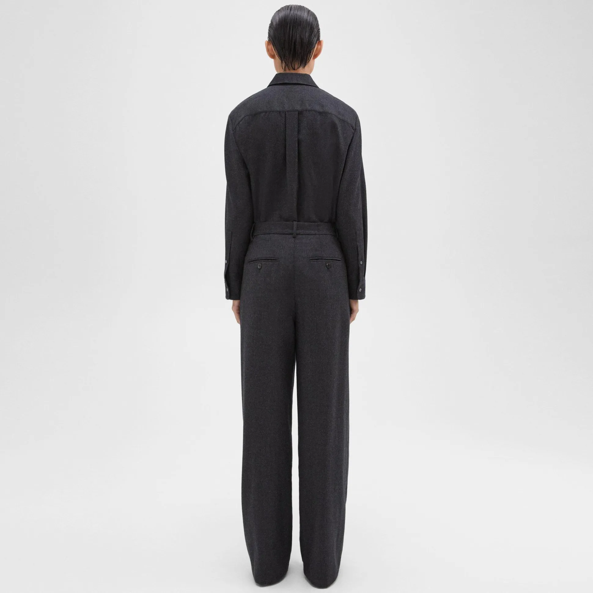 Theory Double Pleat Pant In Sleek Flannel-Women Suits|Pants