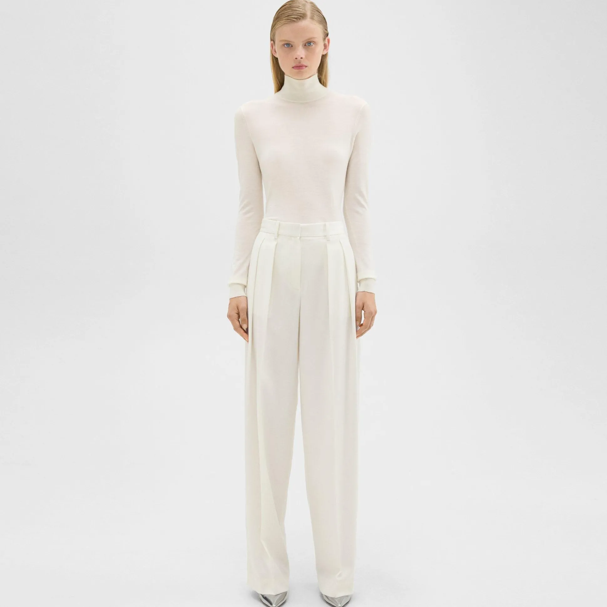 Theory Double Pleat Pant In Sleek Flannel-Women Suits|Pants