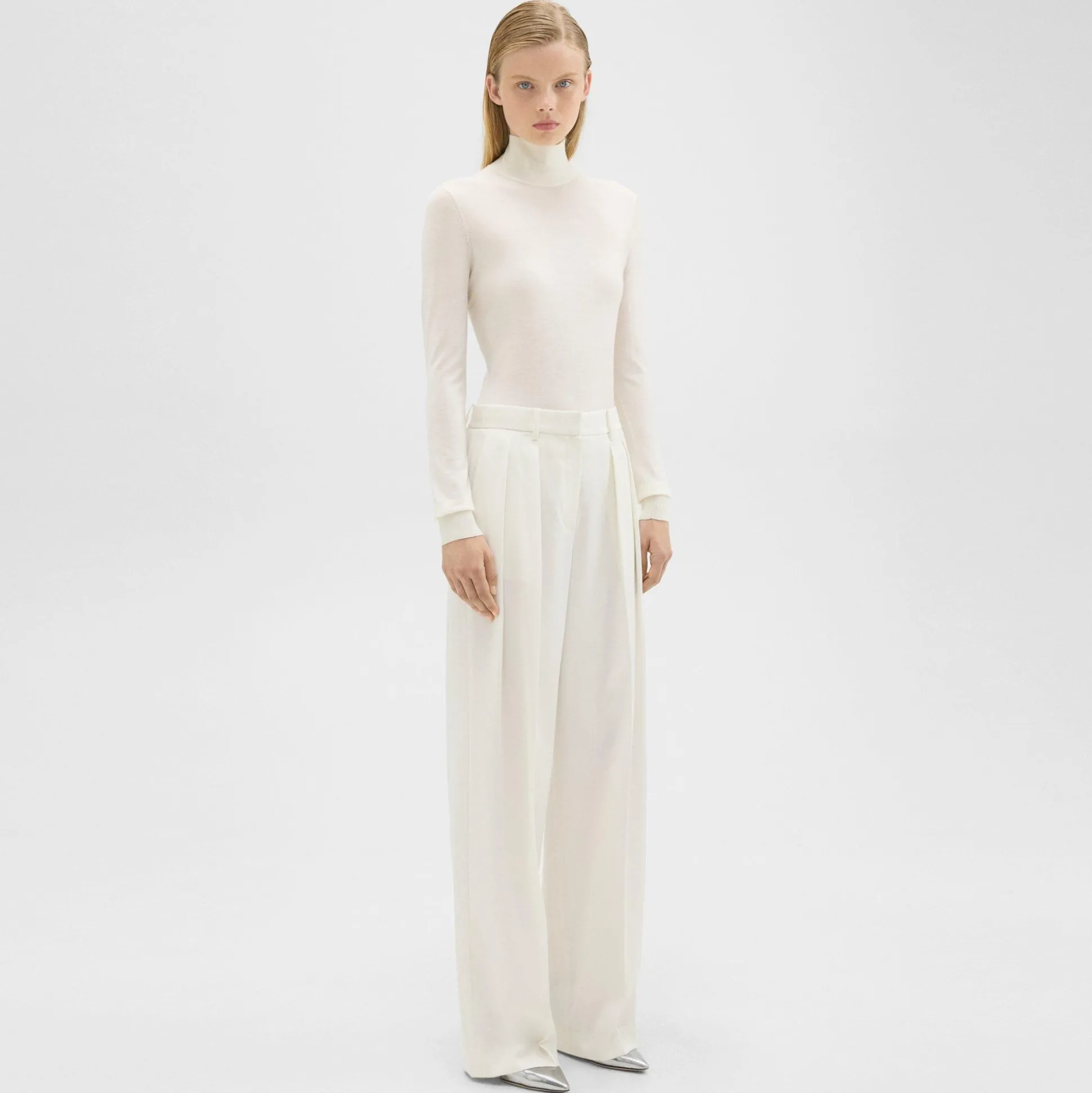 Theory Double Pleat Pant In Sleek Flannel-Women Suits|Pants