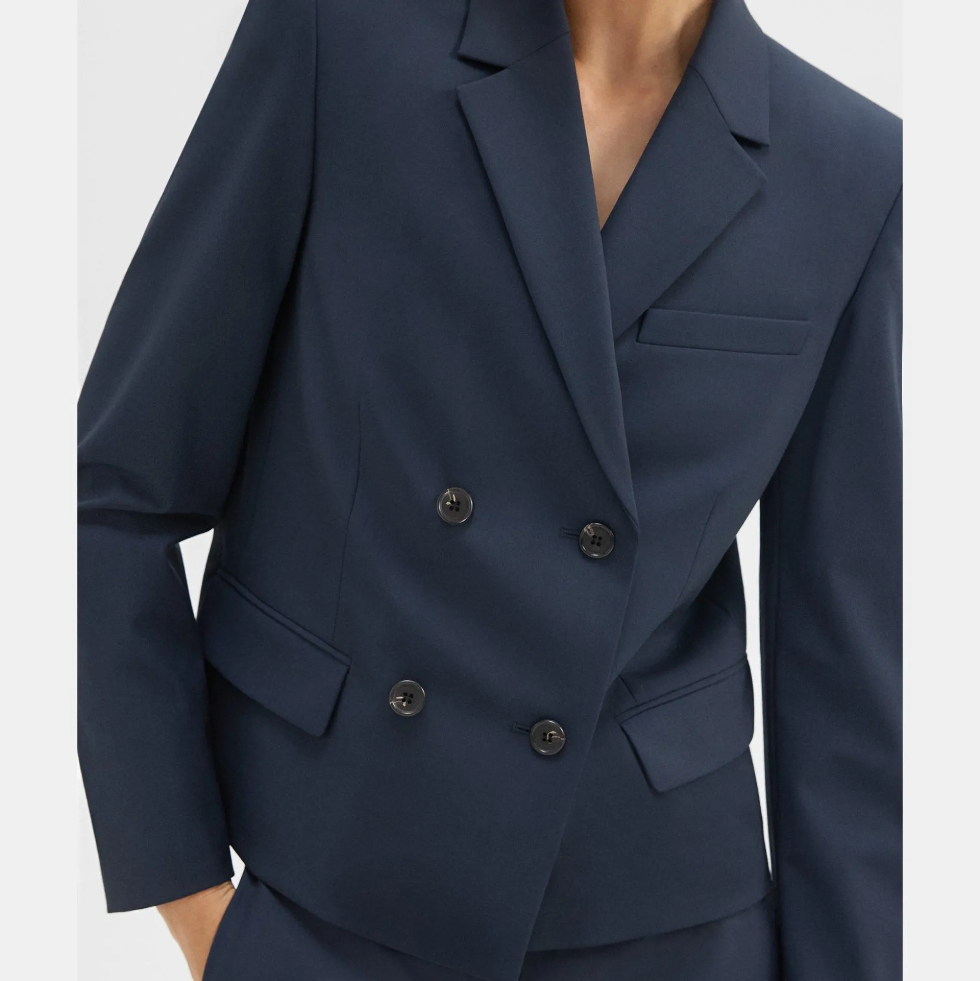 Theory Double-Breasted Blazer In Good Wool-Women Blazers + Jackets|Suits